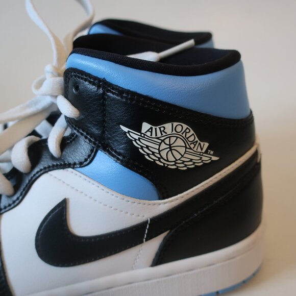 NWOT Womens Air Jordan Mid Top Black, Blue, White Leather Sneakers 7.5 - Picture 4 of 8